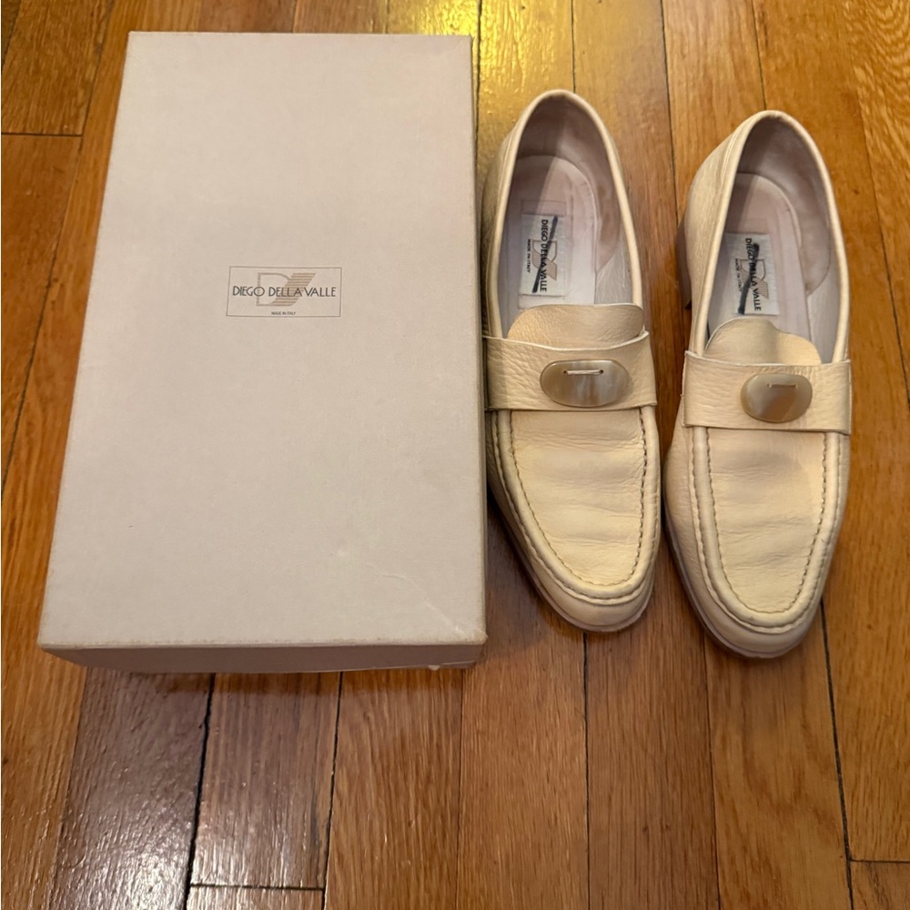Cream Leather Women Loafers